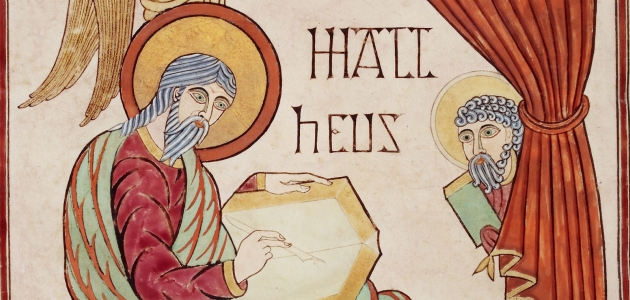 Evangelisten Matthæus. Illustration fra Lindisfarne-manuskriptet.