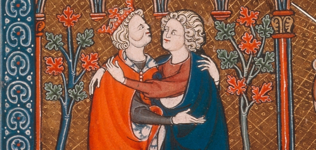 David og Jonatans venskab. Illustration fra manuskriptet La Somme le Roi, ca. 1279. Foto: Akg-Images/Ritzau Scanpix.