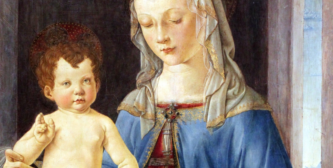 Maria og Jesusbarnet. Maleri af Verrocchio.