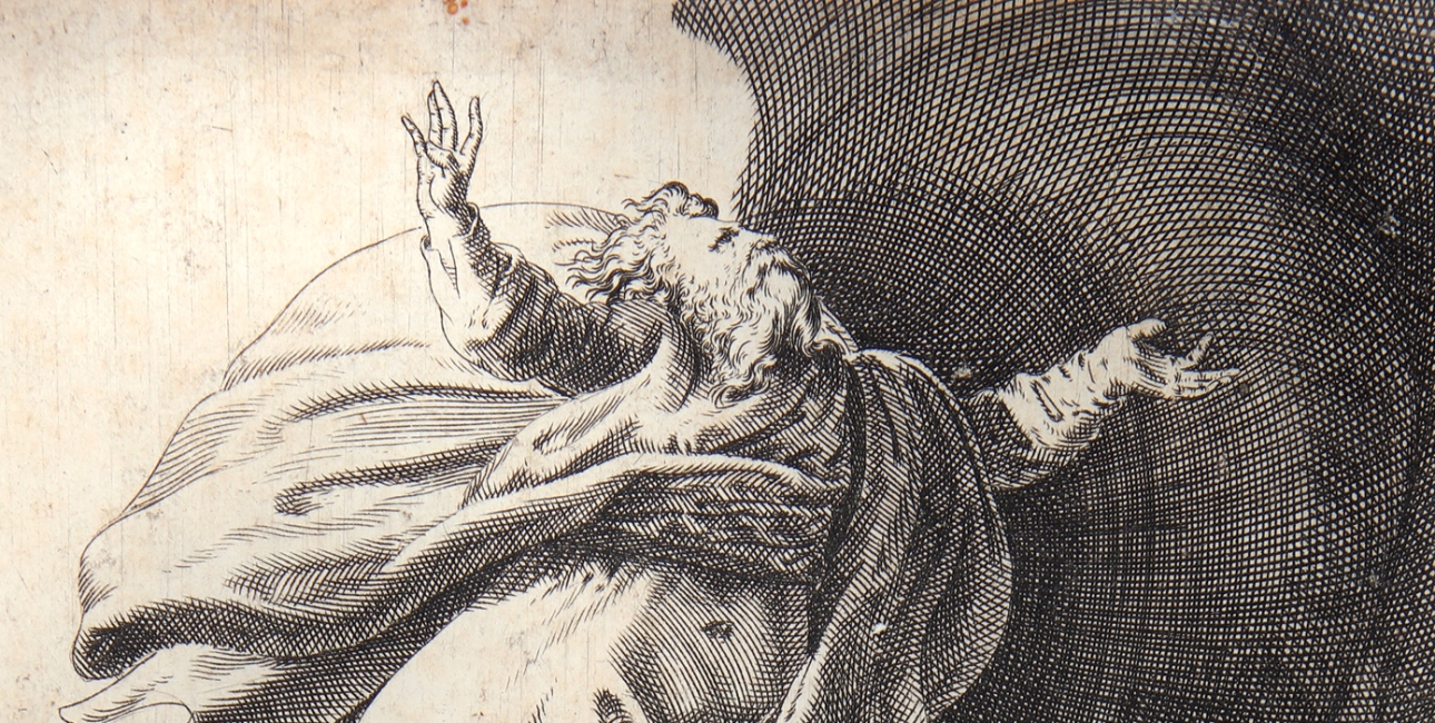 Gud skiller lys og mørke. Kobberstik af Dirk Volkertsz. Coornhert, 1577-84. Kilde: Statens Museum for Kunst.