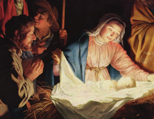 Maria våger over Jesus i krybben. Maleri af Gerard von Honthorst. Kilde: Wikimedia Commons.