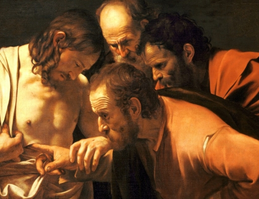 Disciplen Thomas ville mærke Jesus' sår, inden han troede på, at Kristus faktisk var genopstået. Maleriet er kaldet "Sankt Thomas' Tvivl" og malet af Michelangelo di Caravaggio i ca. 1601-1602. Foto: Wikimedia Commons.