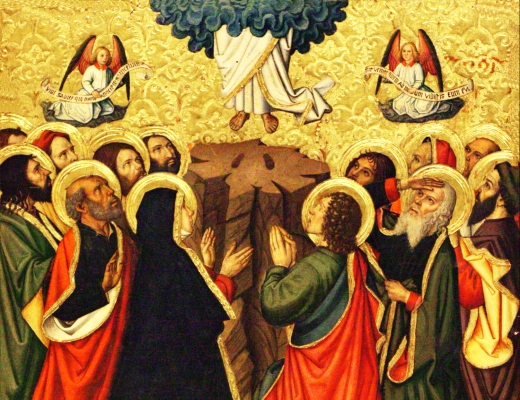 Med Kristi himmelfart er Jesus ikke længere bundet til en bestemt lokalitet eller en bestemt tid. Himlen er tæt på alle mennesker alle steder og til alle tider. Maleriet er et udsnit af en altertavle, af Jaume Huguet, 1464-1475, som hænger i "The Catedral of Saint Mary of Tortosa", Spain.