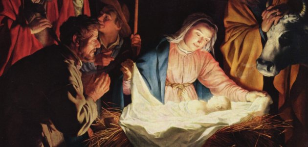 Maria våger over Jesus i krybben. Maleri af Gerard von Honthorst. Kilde: Wikimedia Commons.