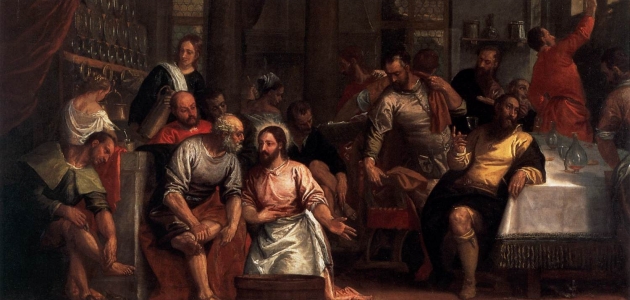 Jesus vasker disciplenes fødder. Maleri af Paolo Veronese, 1580'erne. Kilde: Wikimedia Commons.