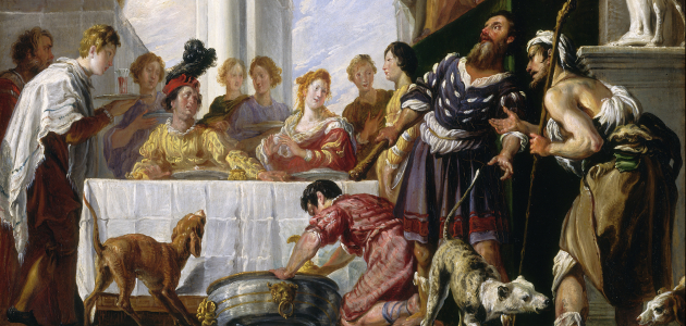 Den rige mand og Lazarus. Maleri fra Domenico Fettis værksted, ca. 1618-28. Kilde: Wikimedia Commons.