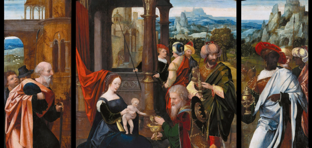 Kredsen omkring Jesusbarnets krybbe er broget, men der er plads til alle. Maleri fra fransk triptykon.