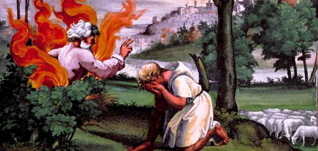 Moses og den brændende busk. Fresco af Raphael. Kilde: Akg-images.