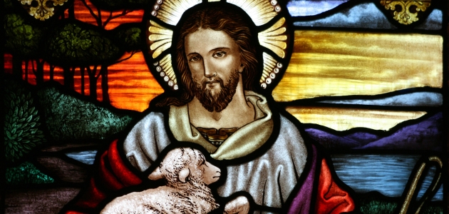 Den gode hyrde. Glasmosaik fra St John the Baptist's Anglican Church, Ashfield, New South Wales. Kilde: Wikimedia Commons.