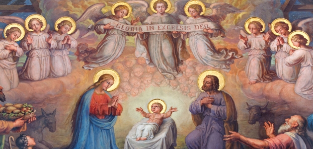 Jesu fødsel. Maleri af Josef Kastner, ca. 1911. Klosterkirken i Döbling, Østrig. Foto: Jozef Sedmak / Alamy Stock Photo.