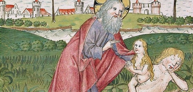 Evas skabelse. Illustration fra Codex Palatinus germanicus 16 (1477). Kilde: Wikimedia Commons.
