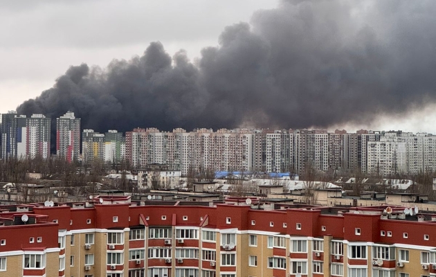 Foto taget fra Anatolij og Victoria Raychynets lejlighed i den ukrainske hovedstad Kyiv. Foto: Victoria Raychynets