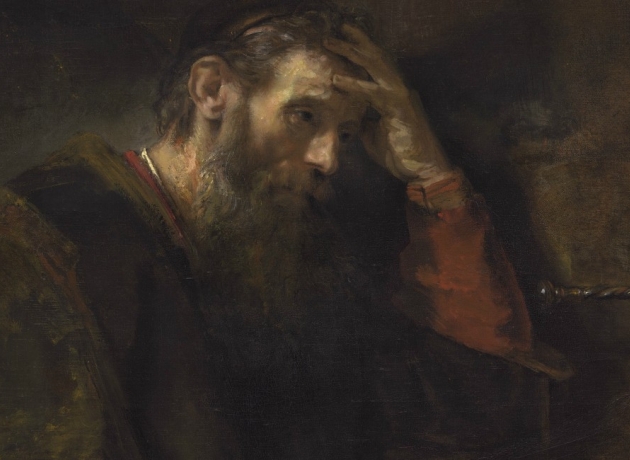 Apostlen Paulus illustreret af Rembrandt. Findes på National Gallery of Art i Washington, D.C.