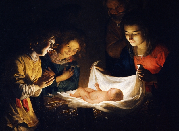 Barnet i krybben. Maleri af Gerard van Honthorst, ca. 1620. Kilde: Wikimedia Commons.