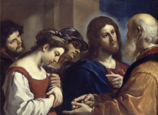 Kvinden grebet i ægteskabsbrud. Maleri af Guercino. Kilde: Wikimedia Commons.